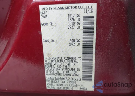 2017 Nissan Altima 2.5 S from USA, damaged, VIN 1N4AL3AP5HN320623